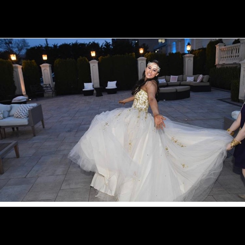 White with gold embroidery dress